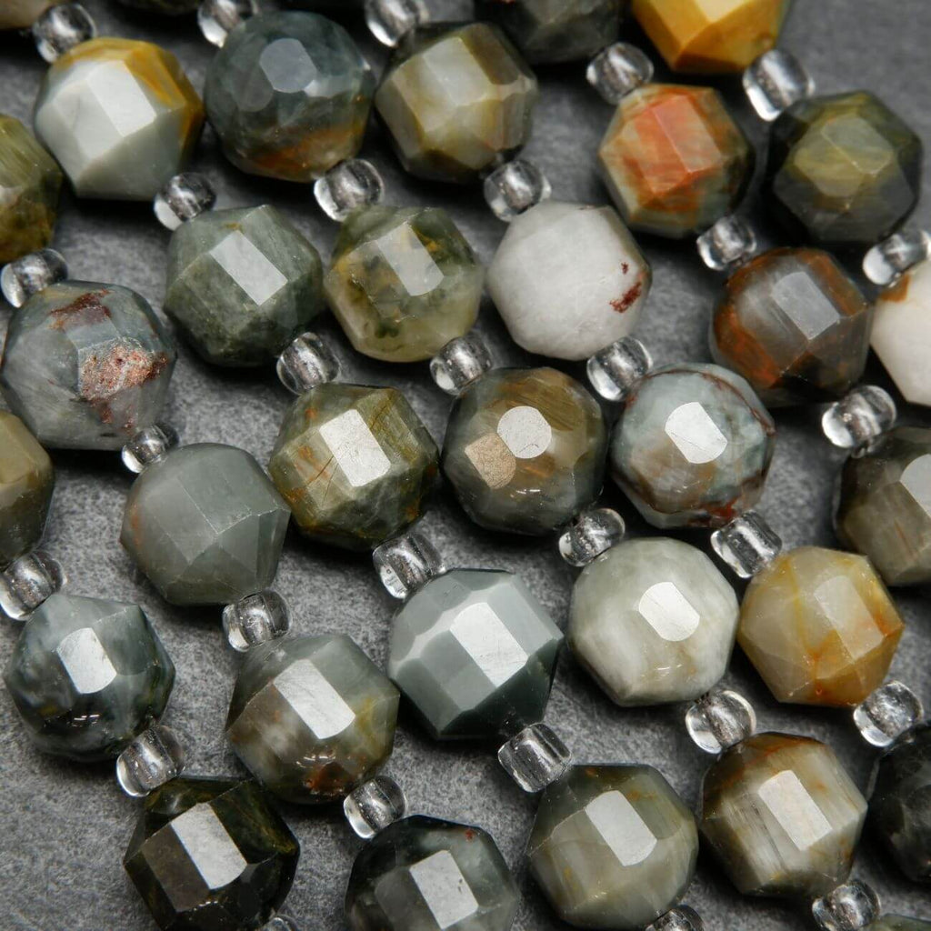 Faceted Prism Shape Eagles Eye Beads. Rusty grey colored beads for jewelry making. 