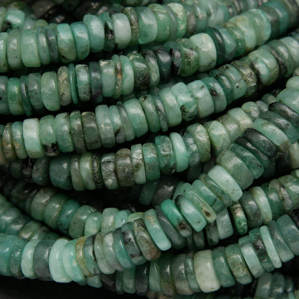 Heishi Natural Green Emerald Beads.
