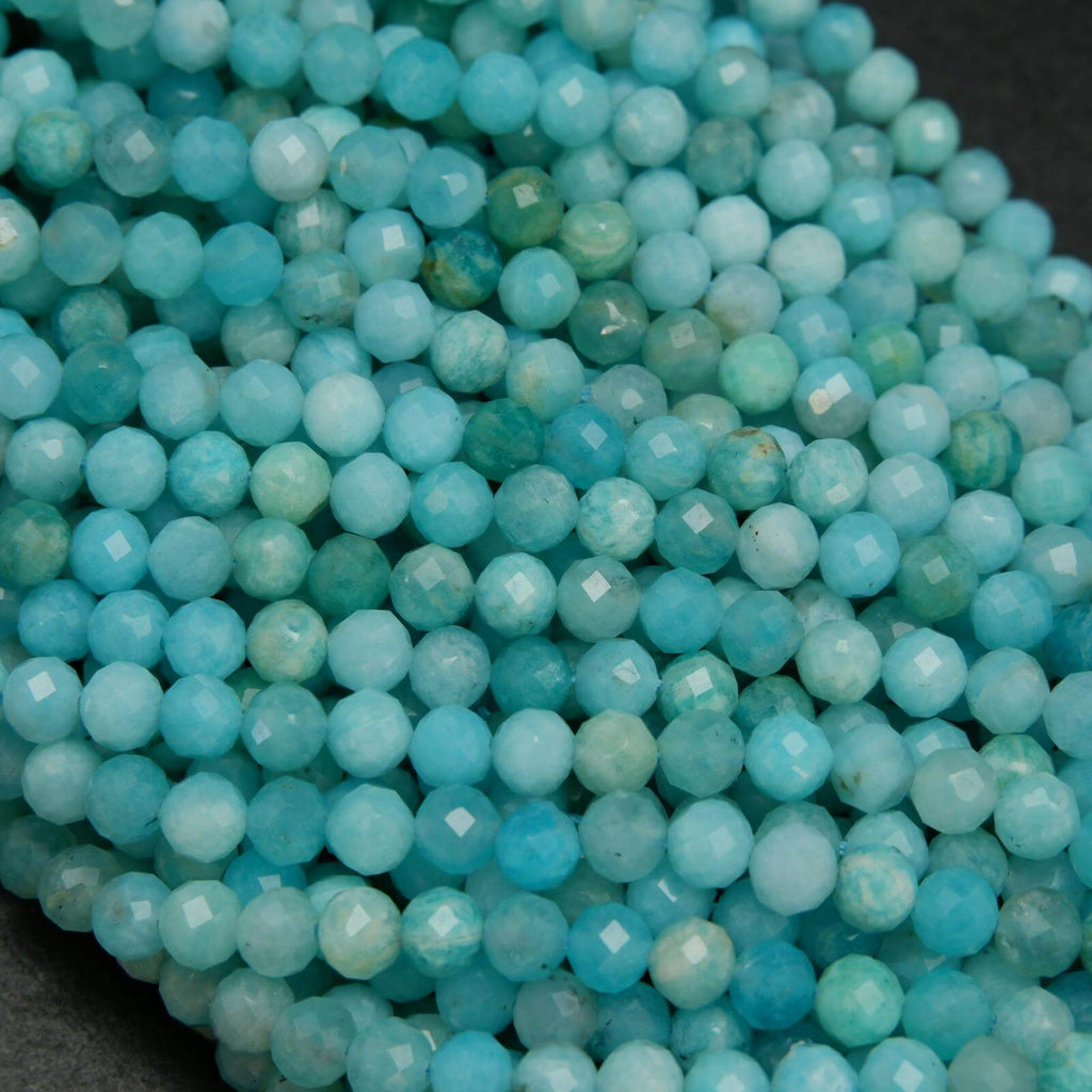 Blue green Peruvian amazonite faceted beads.