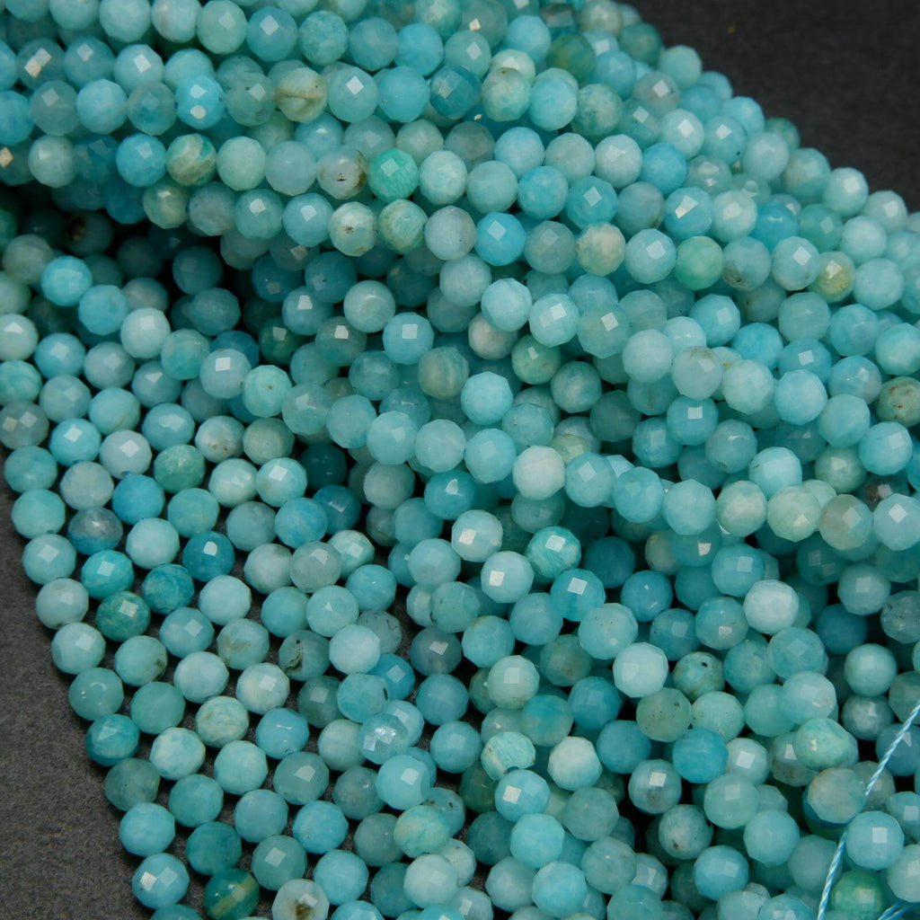 Blue green Peruvian amazonite faceted beads.