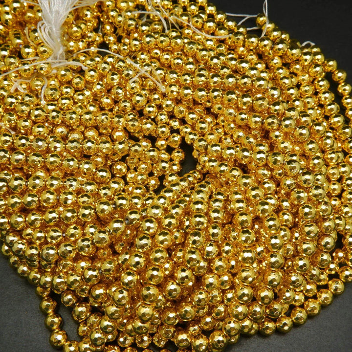Faceted bright gold hematite beads.