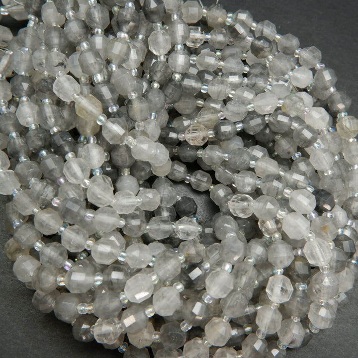 Faceted Prism Shape Grey Cloudy Quartz Beads