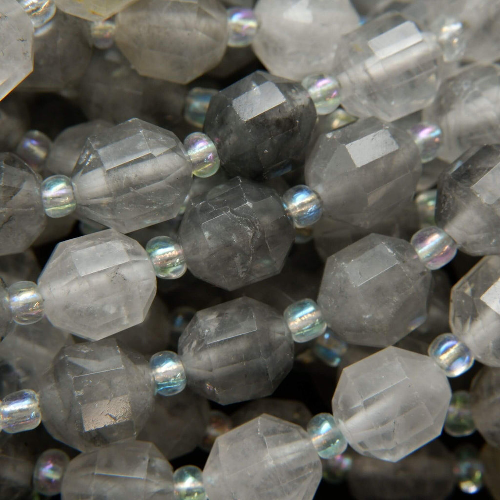 Faceted Prism Shape Grey Cloudy Quartz Beads