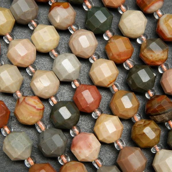 Faceted Prism Shape Polychrome Jasper Beads For Handmade Jewelry Making