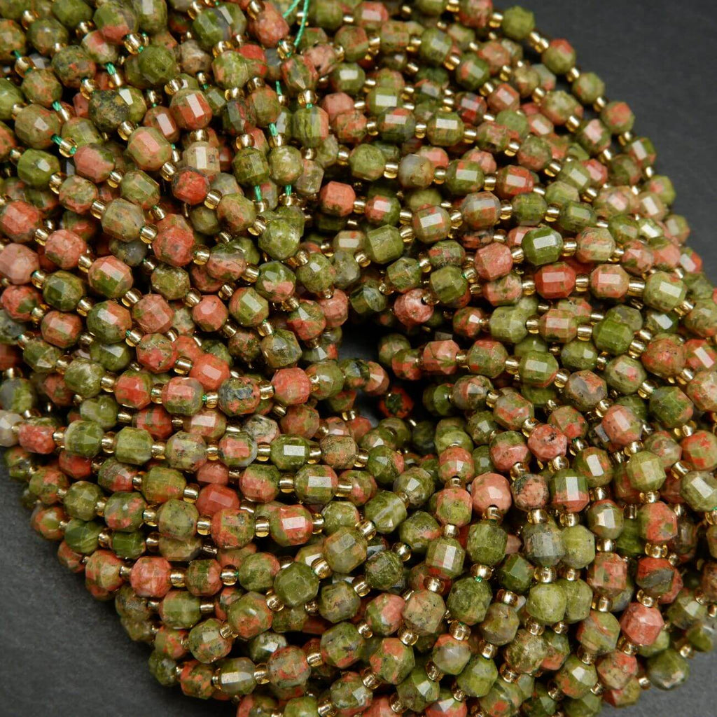 Faceted Prism Shape Unakite Beads