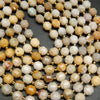 Beige and Tan Color Coral Beads in Faceted Prism Shape. Loose Beads on a string for handmade jewelry making.