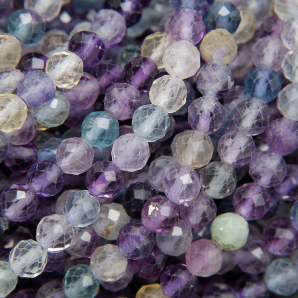 Faceted rainbow fluorite beads for jewelry making.