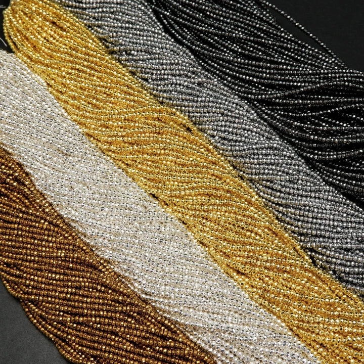 Faceted rondelle hematite beads.