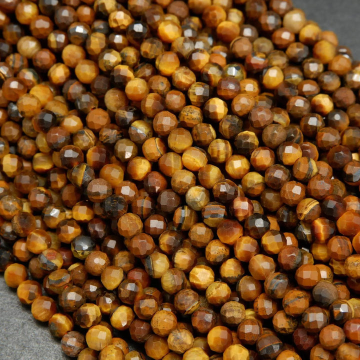 Microfaceted tiger's eye beads for jewelry making.