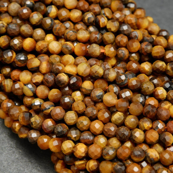 Microfaceted tiger's eye beads for jewelry making.