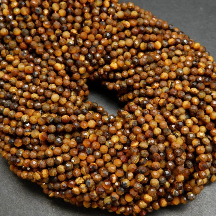 Microfaceted tiger's eye beads for jewelry making.