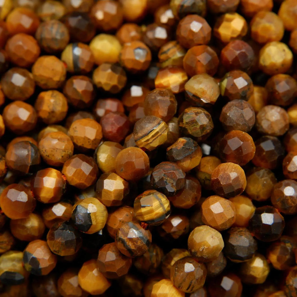 Microfaceted tiger's eye beads for jewelry making.
