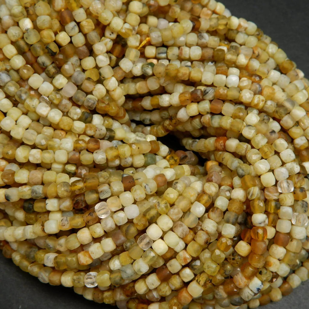 Microfaceted Cube Shape Yellow Beads