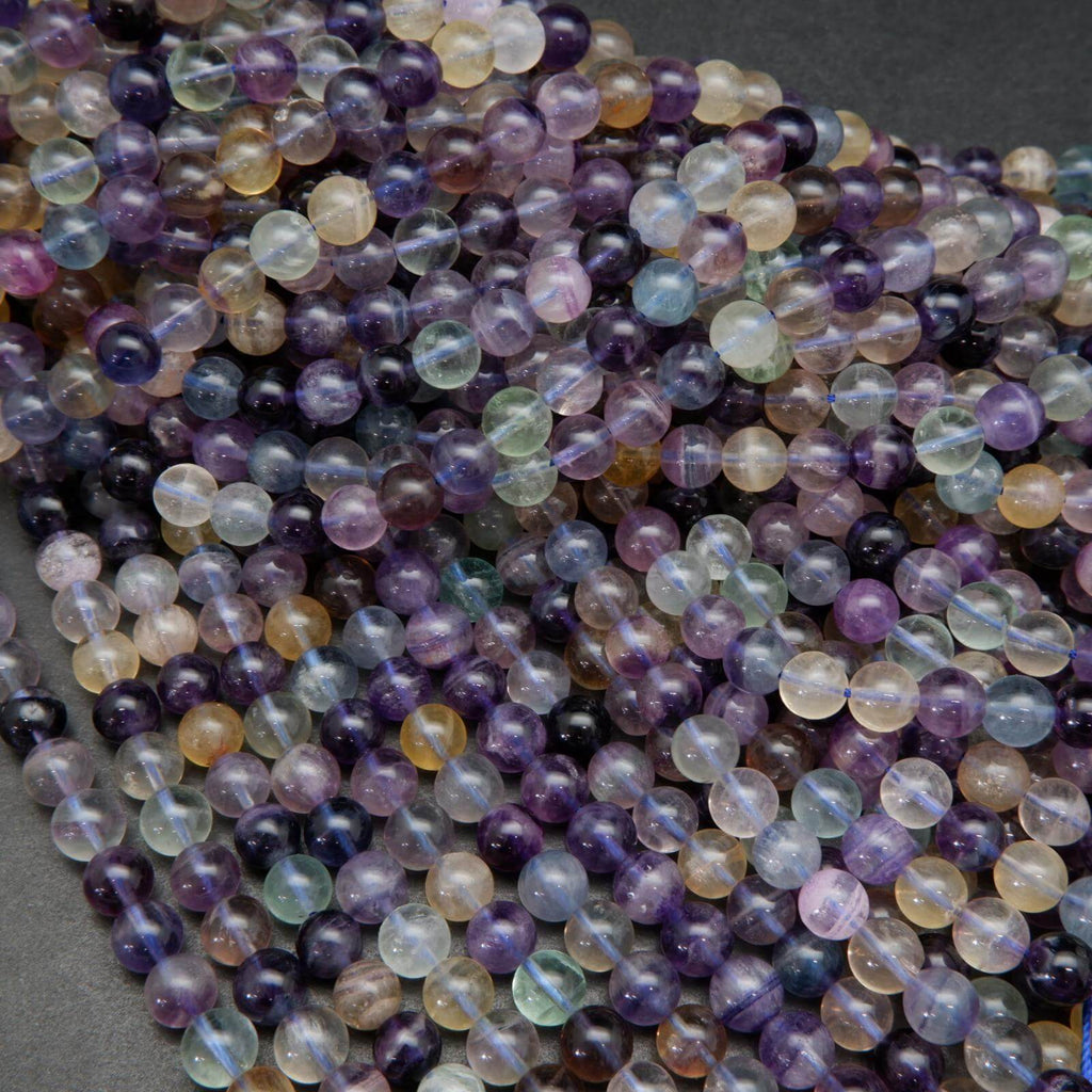 Multicolor rainbow fluorite beads.