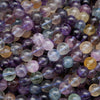 Multicolor rainbow fluorite beads.