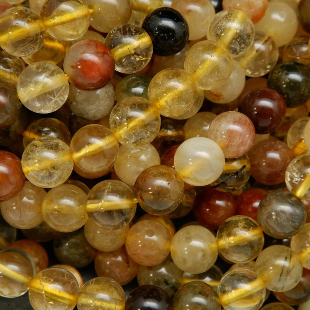 Multicolor rutilated quartz beads.
