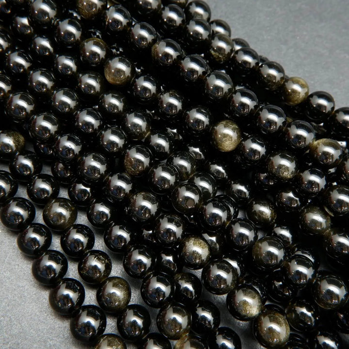Golden Sheen Obsidian Round Loose Beads
