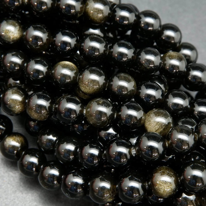 Golden Sheen Obsidian Round Loose Beads