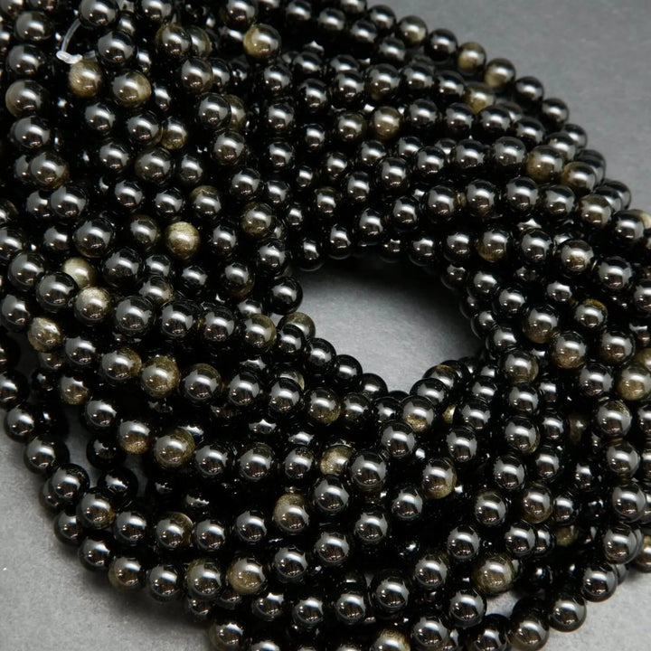 Golden Sheen Obsidian Round Loose Beads