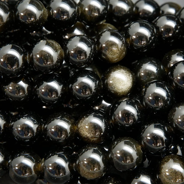 Golden Sheen Obsidian Round Loose Beads
