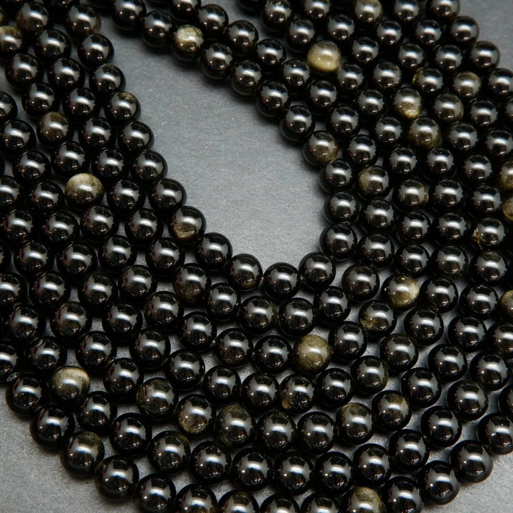 Golden Sheen Obsidian Round Loose Beads