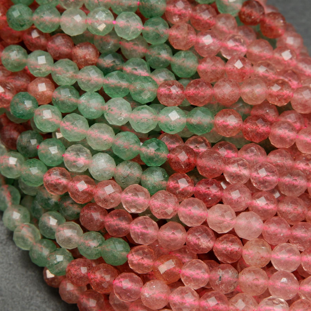 Pink and green mixed strawberry quartz beads.
