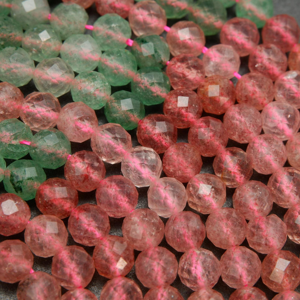 Pink and green mixed strawberry quartz beads.