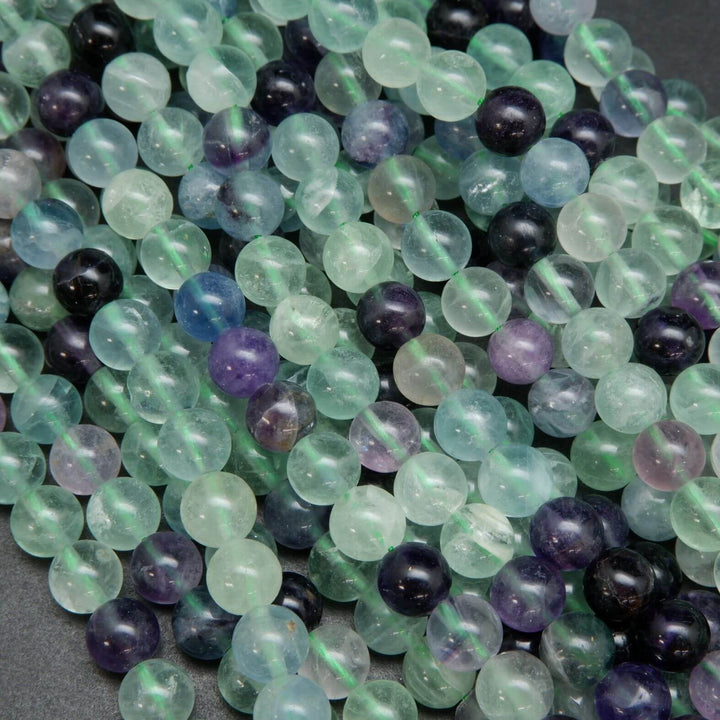 Round green and purple fluorite beads for jewelry making