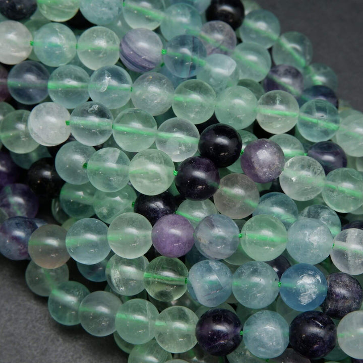 Round green and purple fluorite beads for jewelry making
