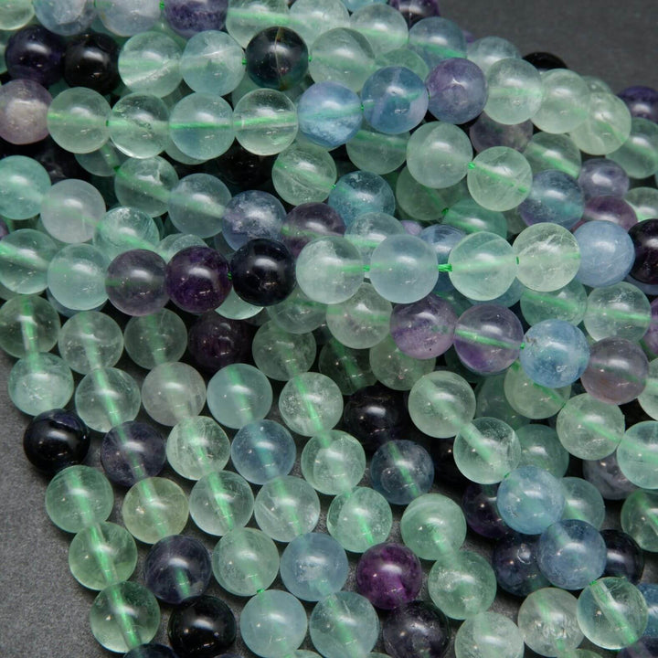 Round green and purple fluorite beads for jewelry making