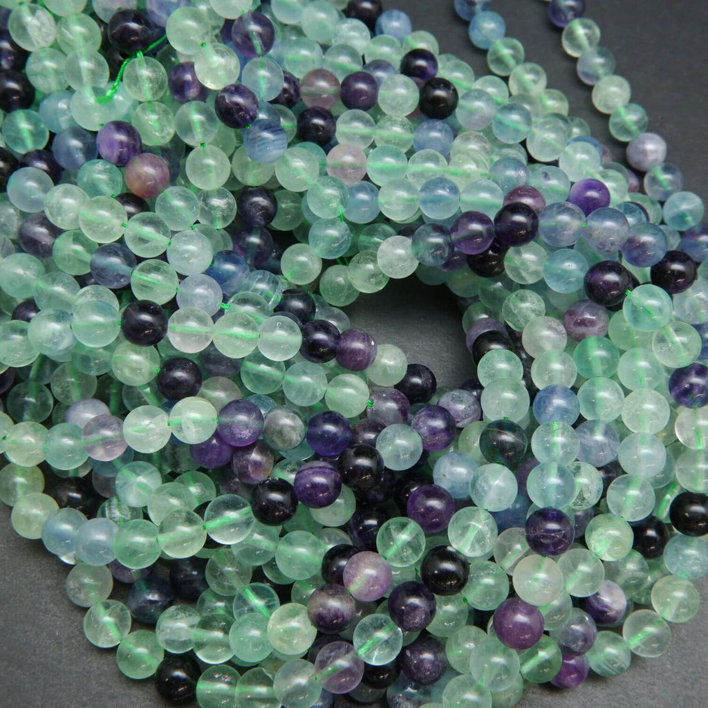 Round green and purple fluorite beads for jewelry making