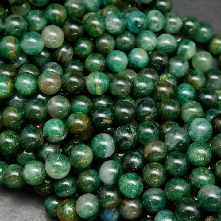 Green mica round smooth polished beads.