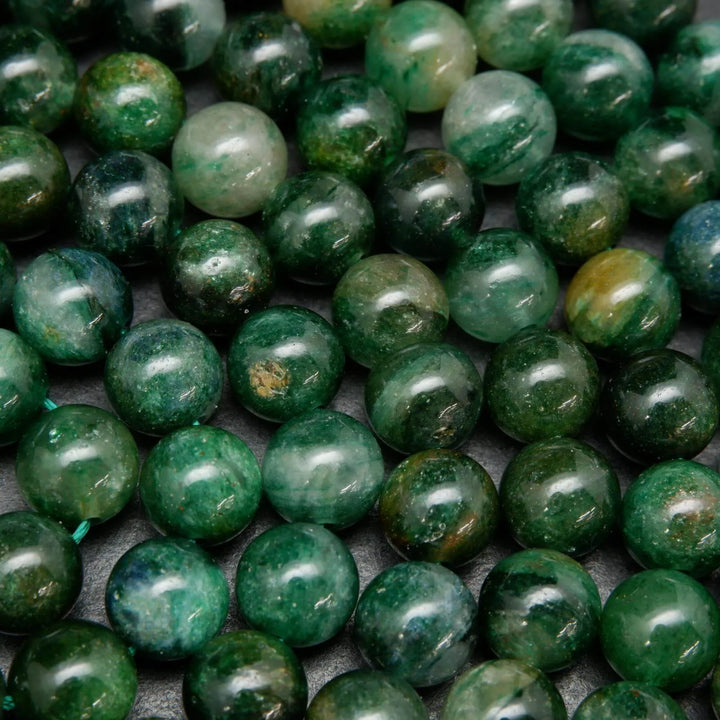 Green mica round smooth polished beads.
