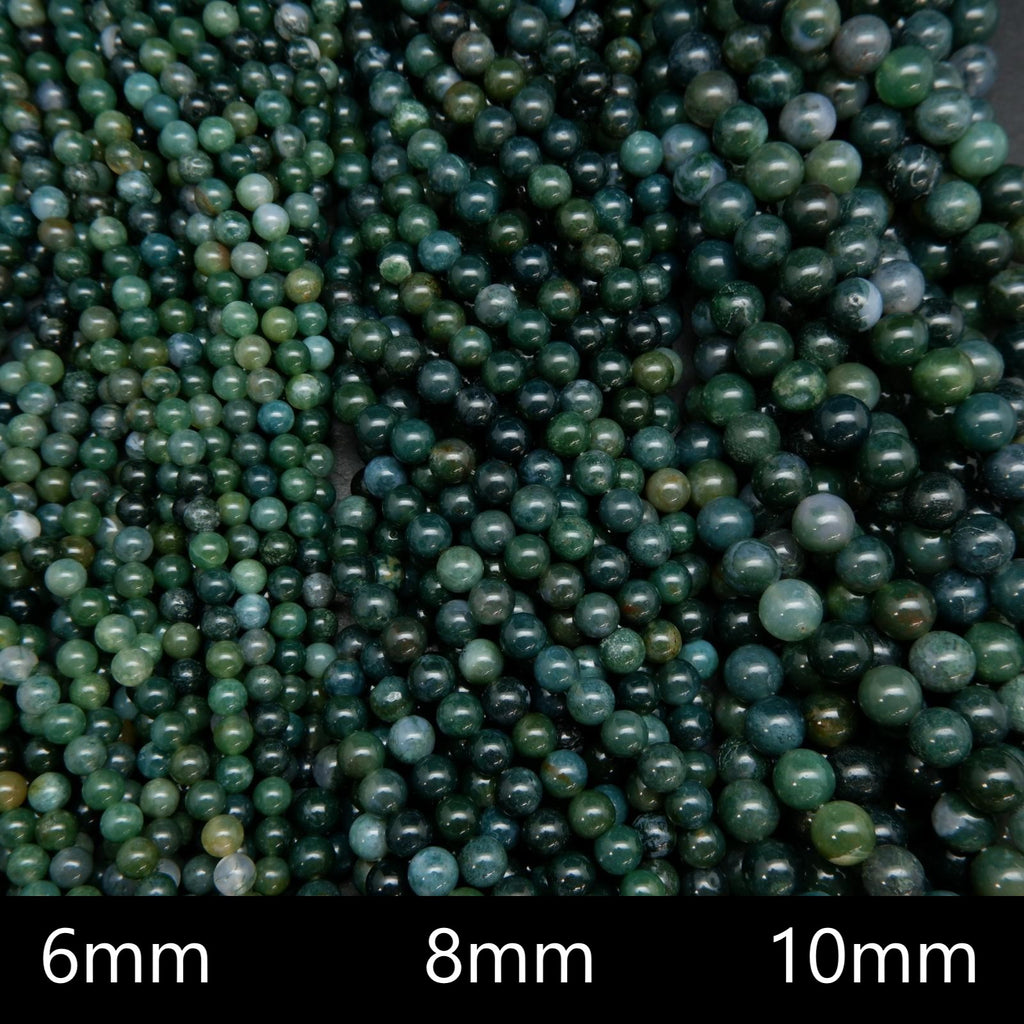 Green Moss Agate · Smooth · Round · 4mm, 6mm, 8mm, 10mm, 12mm, Bead, Tejas Beads