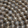 Faceted grey chalcedony beads.