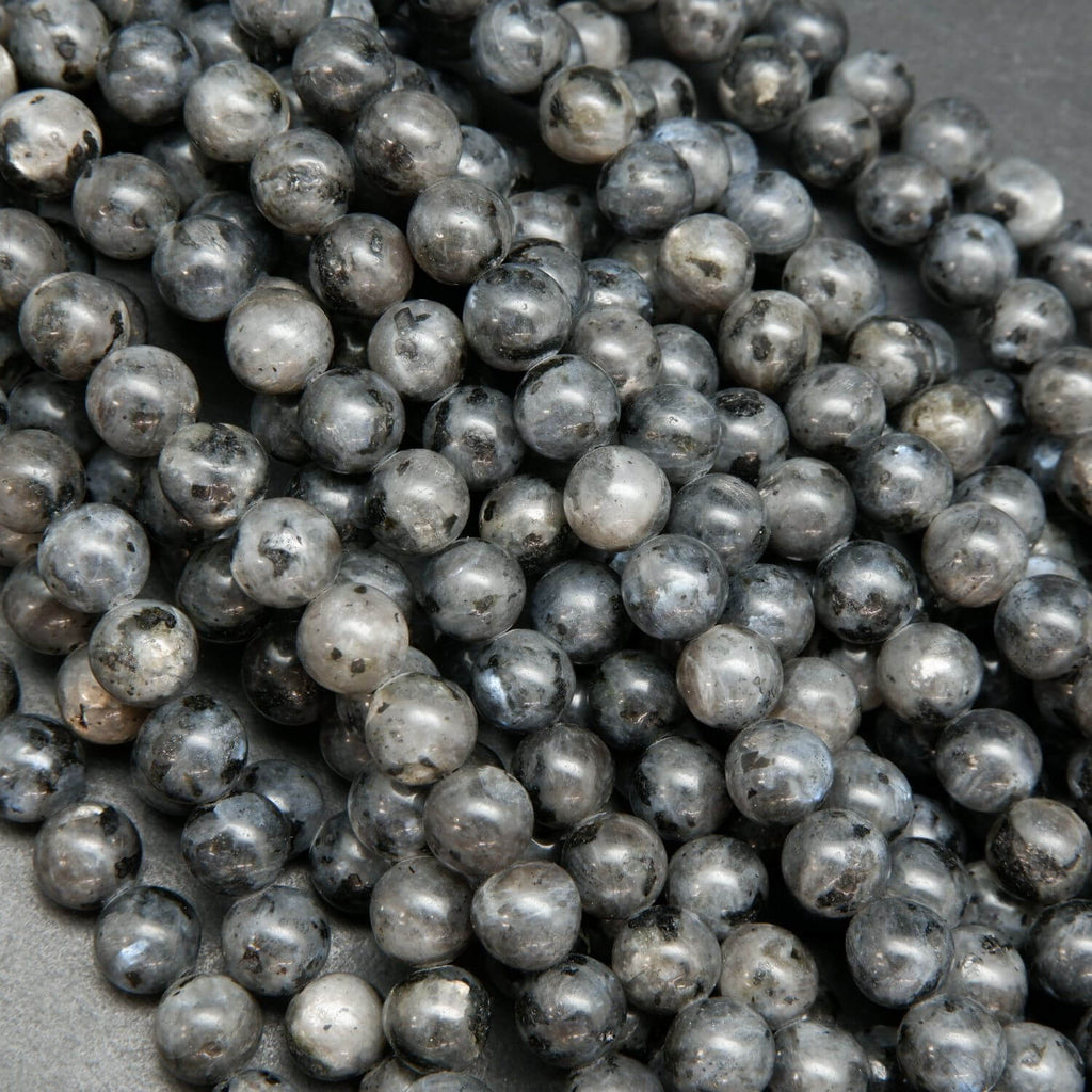 Round larvikite loose beads for jewelry making.