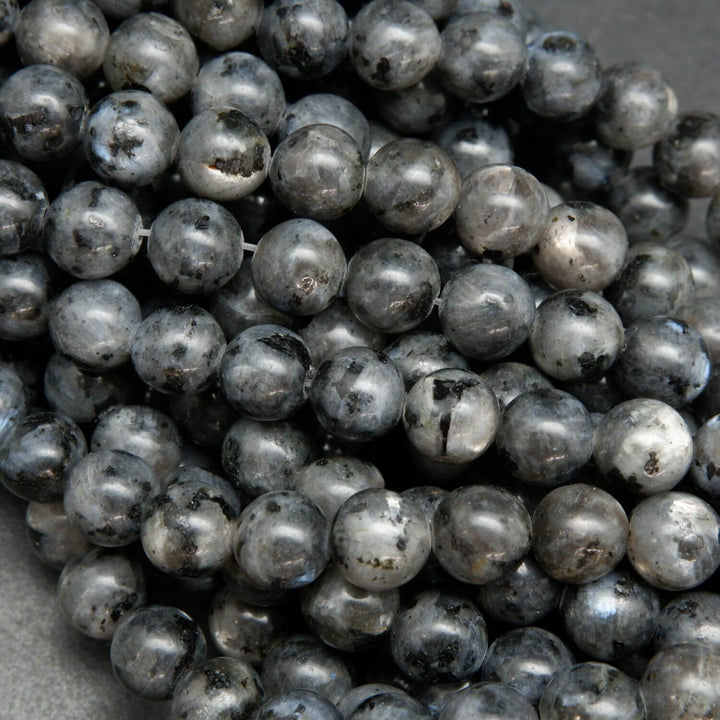 Round larvikite loose beads for jewelry making.