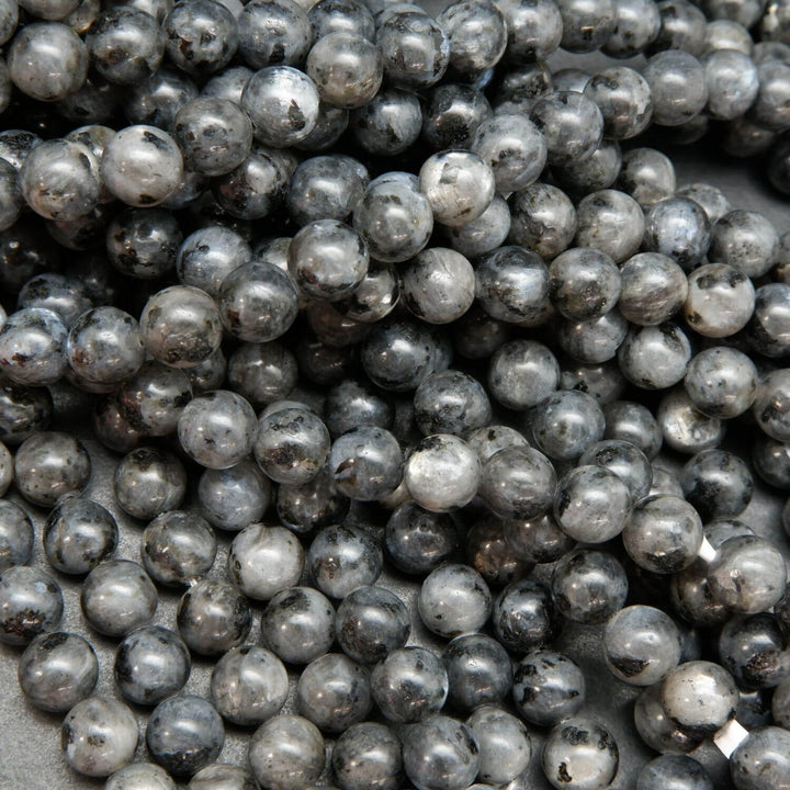 Round larvikite loose beads for jewelry making.
