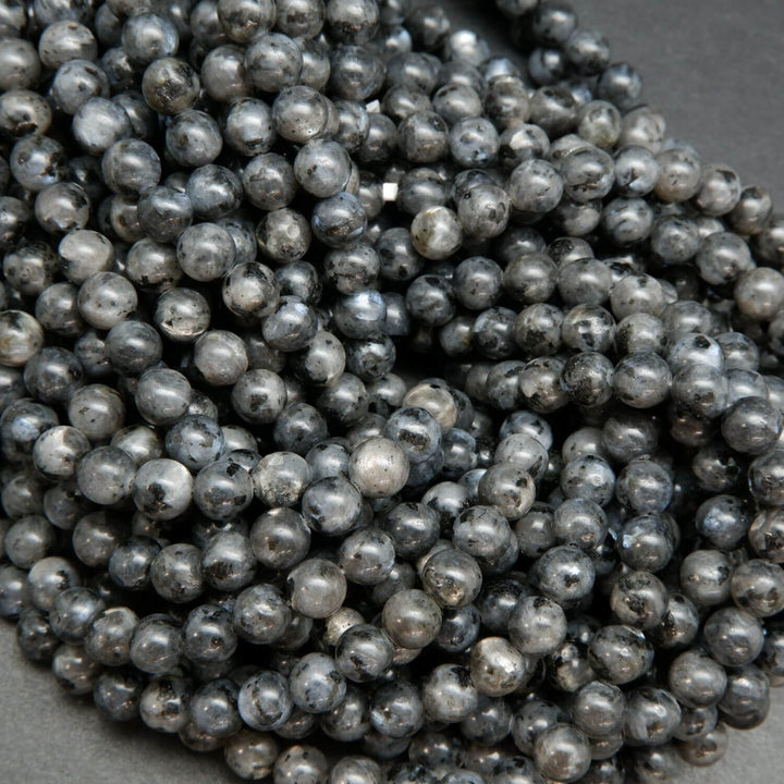 Round larvikite loose beads for jewelry making.