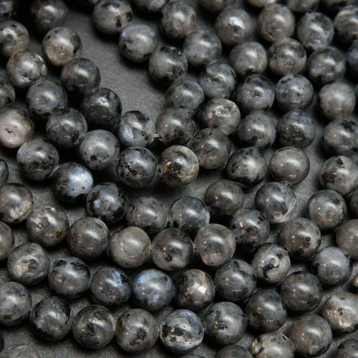 Round larvikite loose beads for jewelry making.