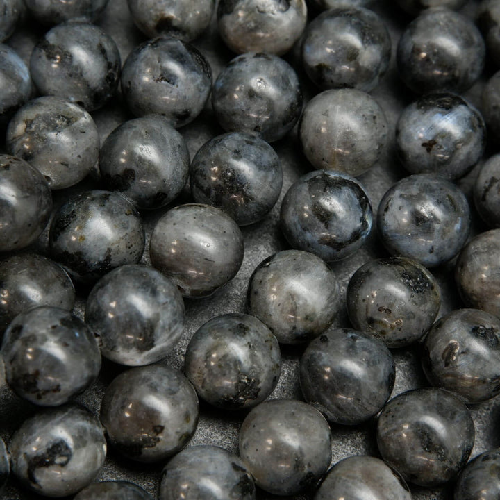 Round larvikite loose beads for jewelry making.