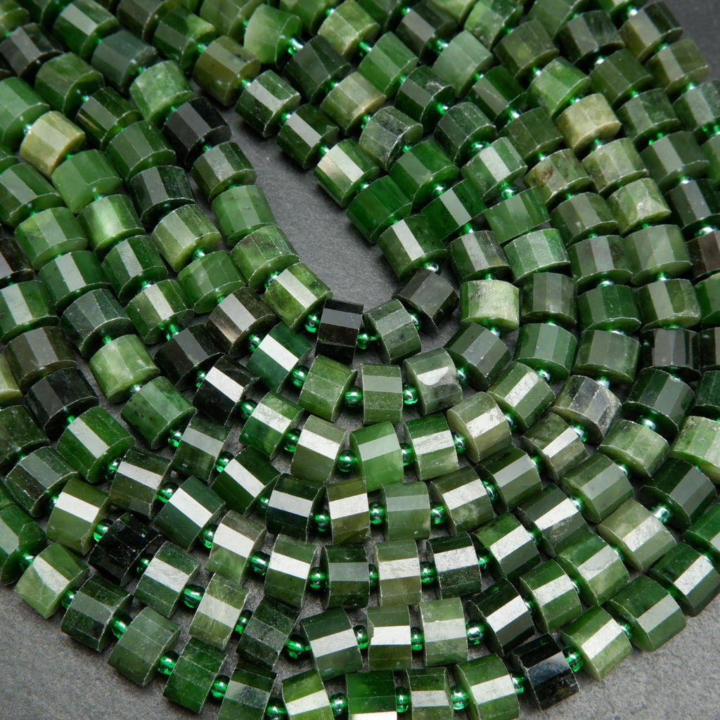 Canadian Green Jade Faceted Heishi Beads
