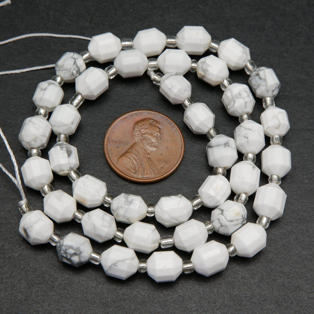 White Howlite · Faceted · Prism · 6.5mm, 7mm, Bead, Tejas Beads