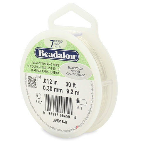7 Strand Bead Stringing Wire, .012in (0.30mm), Silver Color, 30ft (9.2m), Supply, Tejas Beads