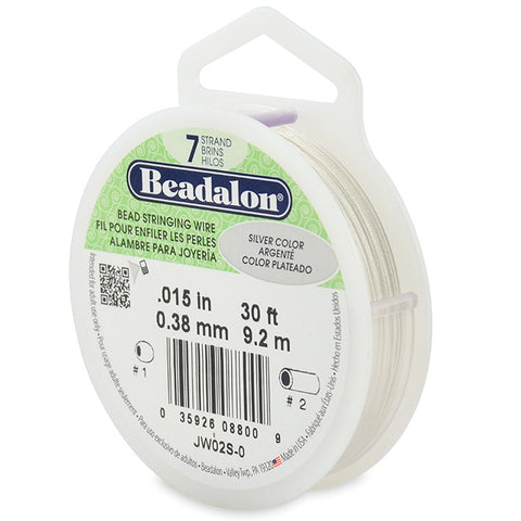 7 Strand Bead Stringing Wire, .015in (0.38mm), Silver Color, 30ft (9.2m), Supply, Tejas Beads