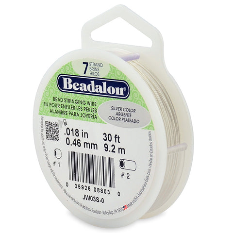 7 Strand Bead Stringing Wire, .018in (0.46mm), Silver Color, 30ft (9.2m), Supply, Tejas Beads