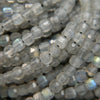 Faceted cube shape labradorite beads.