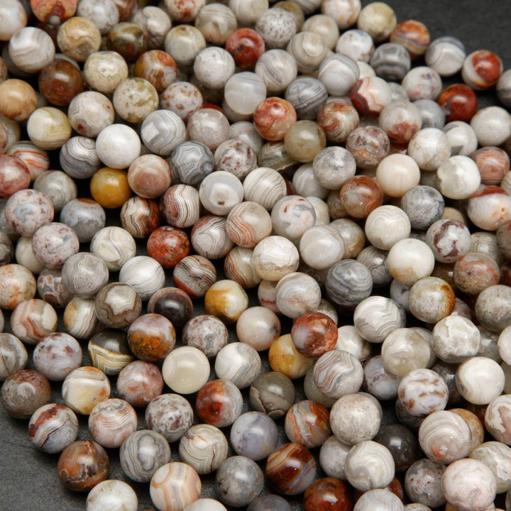 Red, grey, and white laguna lace agate beads.
