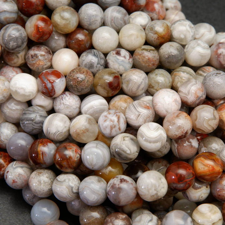 Red, grey, and white laguna lace agate beads.