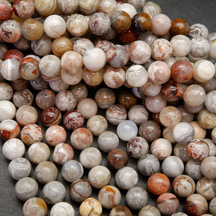 Red, grey, and white laguna lace agate beads.